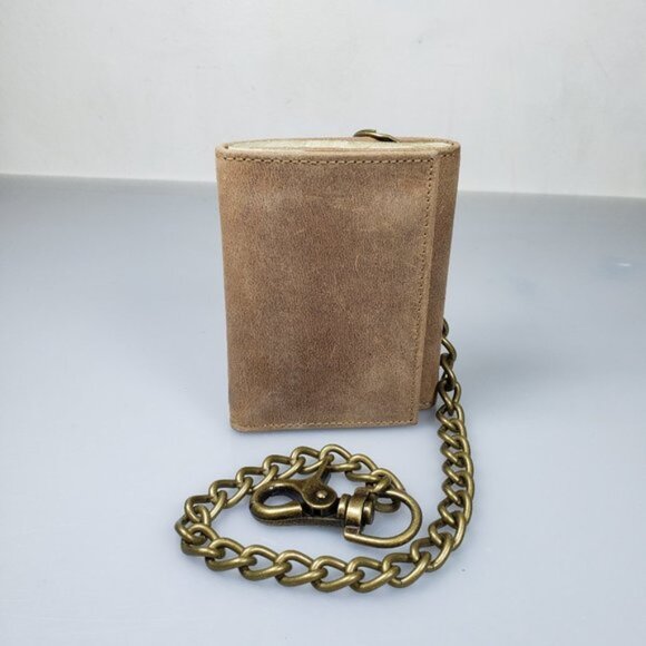 Men's Distressed Leather Vintage RFID Blocking Motorcycle Brown Wallet In Box - Picture 10 of 10